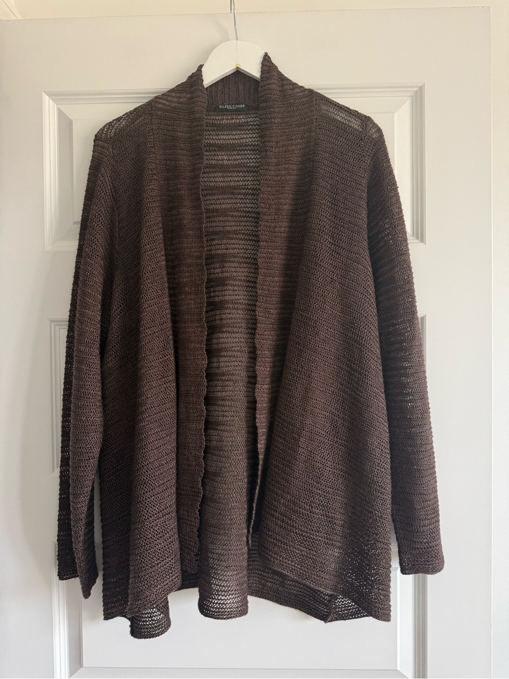 Eileen Fisher Linen Silk Blend Open Front Cardigan Sweater L/XL Relaxed Fit